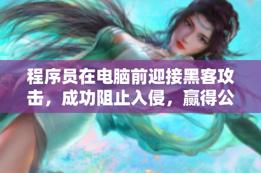 程序员在电脑前迎接黑客攻击，成功阻止入侵，赢得公司老板的信任
